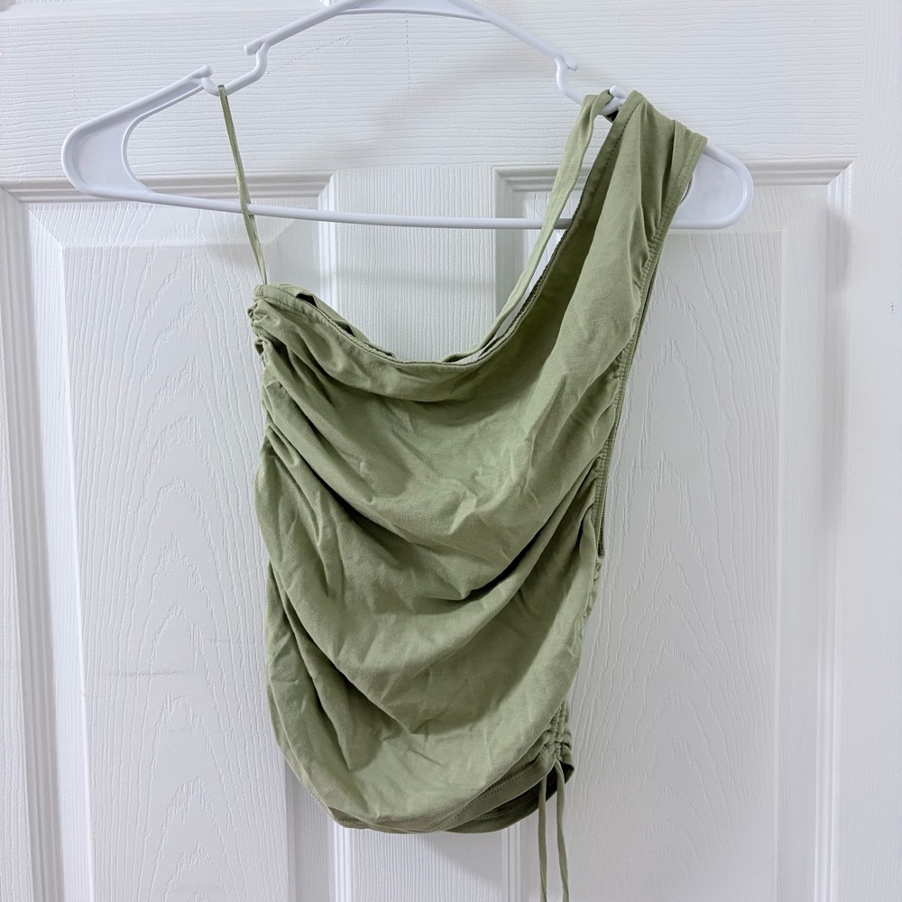 OAK + FORT Sage Green Asymmetrical Top